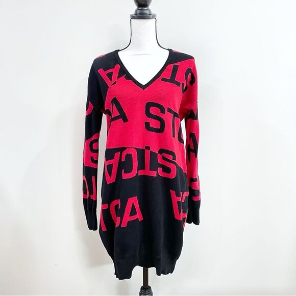 Just Cavalli Jacquard-Knit Cotton Mini Sweater Dress Red Black, Women Medium - Picture 2 of 8